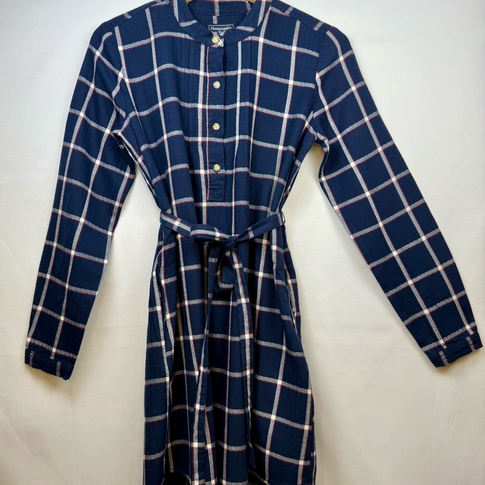 Abercrombie & Fitch Plaid Flannel Shirt Dress | Navy Plaid | XS - Picture 2 of 7